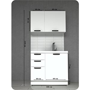 100 Cm Üç Çekmeceli Çok Amaçlı Canan Hazır Mutfak Dolabı -beyaz