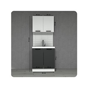 80 Cm Çok Amaçlı Mutfak Dolabı Ofis Tipi Hazır Mutfak Antrasit-beyaz