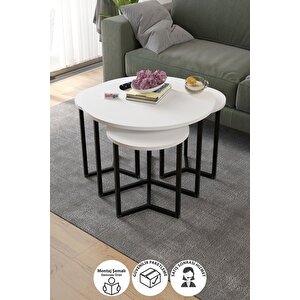 4lü Orta Sehpa Yan Sehpa Dekoratif Sehpa Metal Sehpa Yonca Beyaz