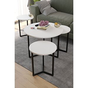 4lü Orta Sehpa Yan Sehpa Dekoratif Sehpa Metal Sehpa Yonca Beyaz