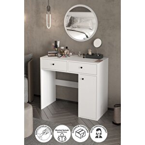 Makyaj Masası 2 Çekmeceli Makyaj Masası Aynalı Makyaj Masası Porto Beyaz