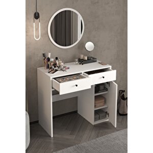 Makyaj Masası 2 Çekmeceli Makyaj Masası Aynalı Makyaj Masası Porto Beyaz