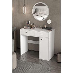 Makyaj Masası 2 Çekmeceli Makyaj Masası Aynalı Makyaj Masası Porto Beyaz