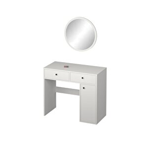Makyaj Masası 2 Çekmeceli Makyaj Masası Aynalı Makyaj Masası Porto Beyaz