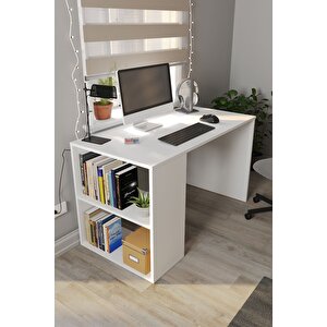 60x120 Cm Smyrna Çalışma Masası Kitaplıklı Ofis Masası Bilgisayar Masası Beyaz