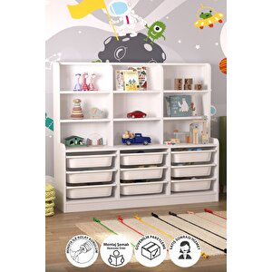 9 Sepetli 9 Raflı Dolap Çok Amaçlı Dolap Oyuncak Dolabı Almina Beyaz