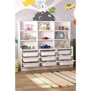 9 Sepetli 9 Raflı Dolap Çok Amaçlı Dolap Oyuncak Dolabı Almina Beyaz