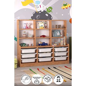 9 Sepetli 9 Raflı Dolap Çok Amaçlı Dolap Oyuncak Dolabı Almina Çam