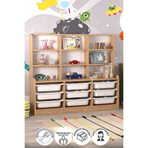 9 Sepetli 9 Raflı Dolap Çok Amaçlı Dolap Oyuncak Dolabı Almina Safir Meşe