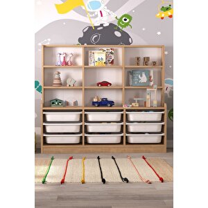 9 Sepetli 9 Raflı Dolap Çok Amaçlı Dolap Oyuncak Dolabı Almina Safir Meşe