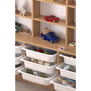 9 Sepetli 9 Raflı Dolap Çok Amaçlı Dolap Oyuncak Dolabı Almina Safir Meşe