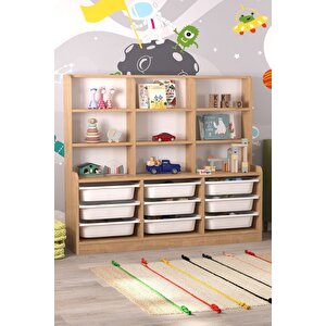 9 Sepetli 9 Raflı Dolap Çok Amaçlı Dolap Oyuncak Dolabı Almina Safir Meşe