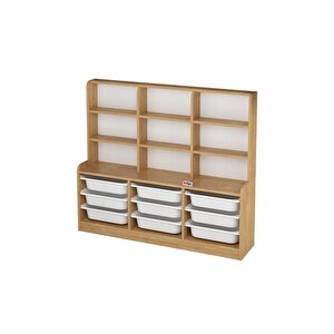 9 Sepetli 9 Raflı Dolap Çok Amaçlı Dolap Oyuncak Dolabı Almina Safir Meşe