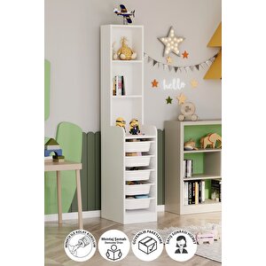 5 Sepetli 3 Raflı Dolap Çok Amaçlı Dolap Oyuncak Dolabı Derya Beyaz