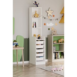 5 Sepetli 3 Raflı Dolap Çok Amaçlı Dolap Oyuncak Dolabı Derya Beyaz