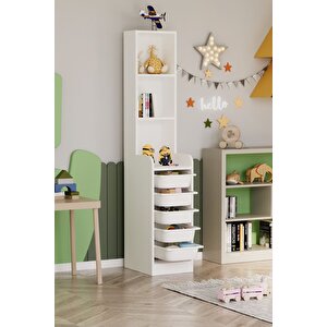 5 Sepetli 3 Raflı Dolap Çok Amaçlı Dolap Oyuncak Dolabı Derya Beyaz