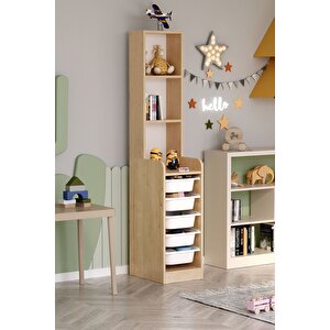 5 Sepetli 3 Raflı Dolap Çok Amaçlı Dolap Oyuncak Dolabı Derya Safir Meşe