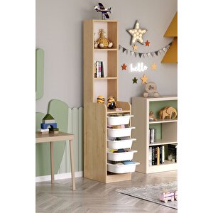 5 Sepetli 3 Raflı Dolap Çok Amaçlı Dolap Oyuncak Dolabı Derya Safir Meşe