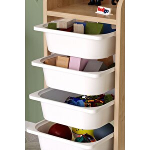 5 Sepetli 3 Raflı Dolap Çok Amaçlı Dolap Oyuncak Dolabı Derya Safir Meşe