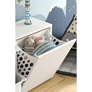 Sepetli Dolap Çok Amaçlı Dolap Oyuncak Dolabı Sıla Beyaz