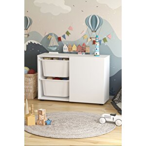 Sepetli Dolap Çok Amaçlı Dolap Oyuncak Dolabı Sıla Beyaz