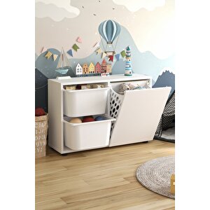 Sepetli Dolap Çok Amaçlı Dolap Oyuncak Dolabı Sıla Beyaz