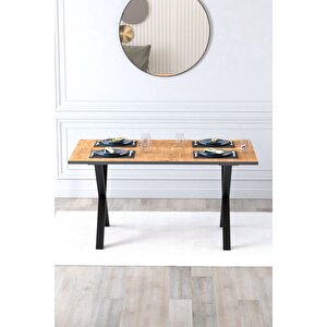Yemek Masası Metal Ayaklı Mutfak Masası Luna 85 X 150 Cm X Ayaklı Çam