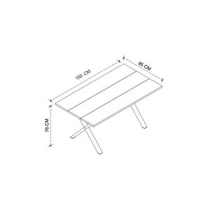 Yemek Masası Metal Ayaklı Mutfak Masası Luna 85 X 150 Cm X Ayaklı Çam