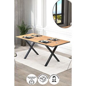 Yemek Masası Metal Ayaklı Mutfak Masası Oslo 85 X 180 Cm X Ayaklı Çam