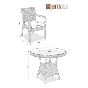 Btk Concept Alaçatı 4 Kişilik Rattan Bahçe Balkon Mutfak Masa Takımı Kahve