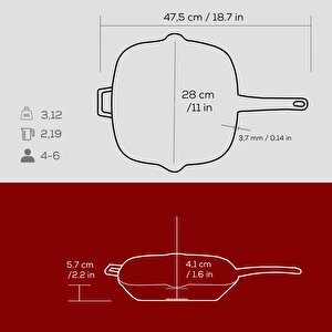 Lava Döküm Kare Izgara Tava Döküm Demir Yekpare Saplı Ölçü 28x28cm.