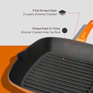 Lava Döküm Kare Izgara Tava Döküm Demir Yekpare Saplı Ölçü 28x28cm.