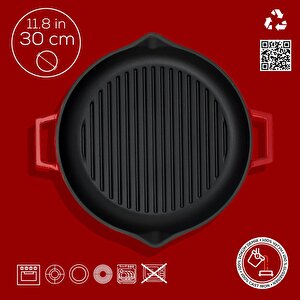 Lava Döküm Yuvarlak Izgara Tavası Döküm Demir Yekpare Çift Kulplu Çap(ø)30cm.