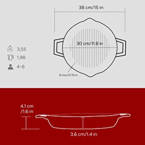 Lava Döküm Yuvarlak Izgara Tavası Döküm Demir Yekpare Çift Kulplu Çap(ø)30cm.