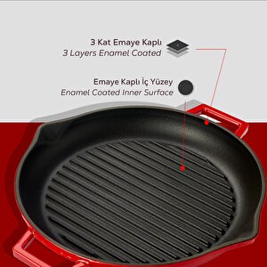 Lava Döküm Yuvarlak Izgara Tavası Döküm Demir Yekpare Çift Kulplu Çap(ø)30cm.