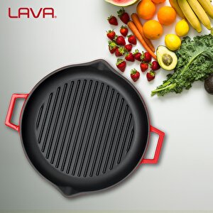 Lava Döküm Yuvarlak Izgara Tavası Döküm Demir Yekpare Çift Kulplu Çap(ø)30cm.