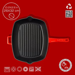 Lava Döküm Dikdörtgen Izgara Tava Döküm Demir Yekpare Saplı Ölçü 26x32cm.