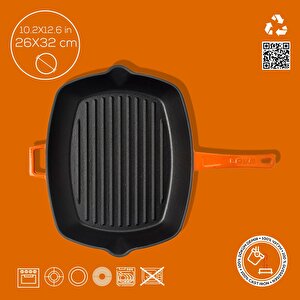 Lava Döküm Dikdörtgen Izgara Tava Döküm Demir Yekpare Saplı Ölçü 26x32cm.