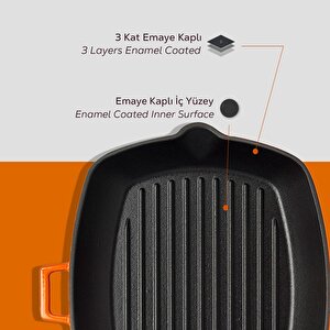 Lava Döküm Dikdörtgen Izgara Tava Döküm Demir Yekpare Saplı Ölçü 26x32cm.