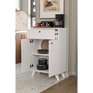 2 Kapaklı Çok Amaçlı Dolap Çekmeceli Çok Amaçlı Mutfak Dolabı Ezgi Beyaz