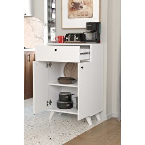 2 Kapaklı Çok Amaçlı Dolap Çekmeceli Çok Amaçlı Mutfak Dolabı Ezgi Beyaz