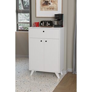 2 Kapaklı Çok Amaçlı Dolap Çekmeceli Çok Amaçlı Mutfak Dolabı Ezgi Beyaz