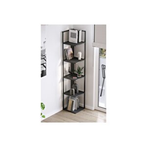 5 Raflı Metal Köşe Kitaplık Rafı Dekoratif Aksesuar Rafı Selanik 180 Cm Antrasit