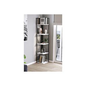 5 Raflı Metal Köşe Kitaplık Rafı Dekoratif Aksesuar Rafı Selanik 180 Cm Beyaz