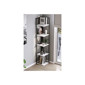 5 Raflı Metal Köşe Kitaplık Rafı Dekoratif Aksesuar Rafı Selanik 180 Cm Beyaz