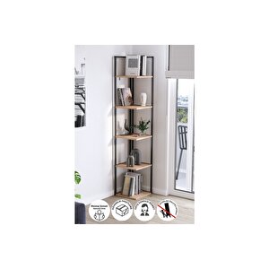 5 Raflı Metal Köşe Kitaplık Rafı Dekoratif Aksesuar Rafı Selanik 180 Cm Çam