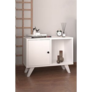Komodin 2 Bölmeli Komodin Kapaklı Komodin Yan Sehpa Mikonos Beyaz