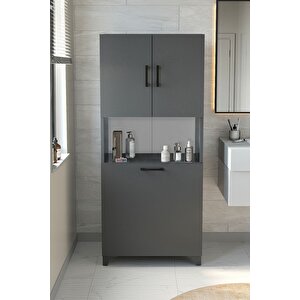 Çok Amaçlı Dolap Banyo Dolabı Kirli Çamaşır Sepeti Dolabı Damla Antrasit