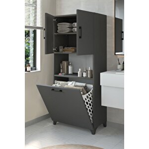 Çok Amaçlı Dolap Banyo Dolabı Kirli Çamaşır Sepeti Dolabı Damla Antrasit