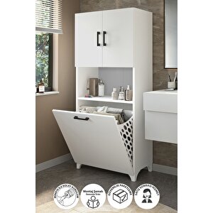 Çok Amaçlı Dolap Banyo Dolabı Kirli Çamaşır Sepeti Dolabı Damla Beyaz